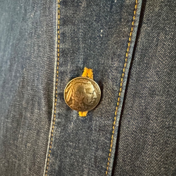 Men's Stubbs Wester Wear Denim Indian Head Button Banded Collar Shirt Size M - Picture 5 of 11